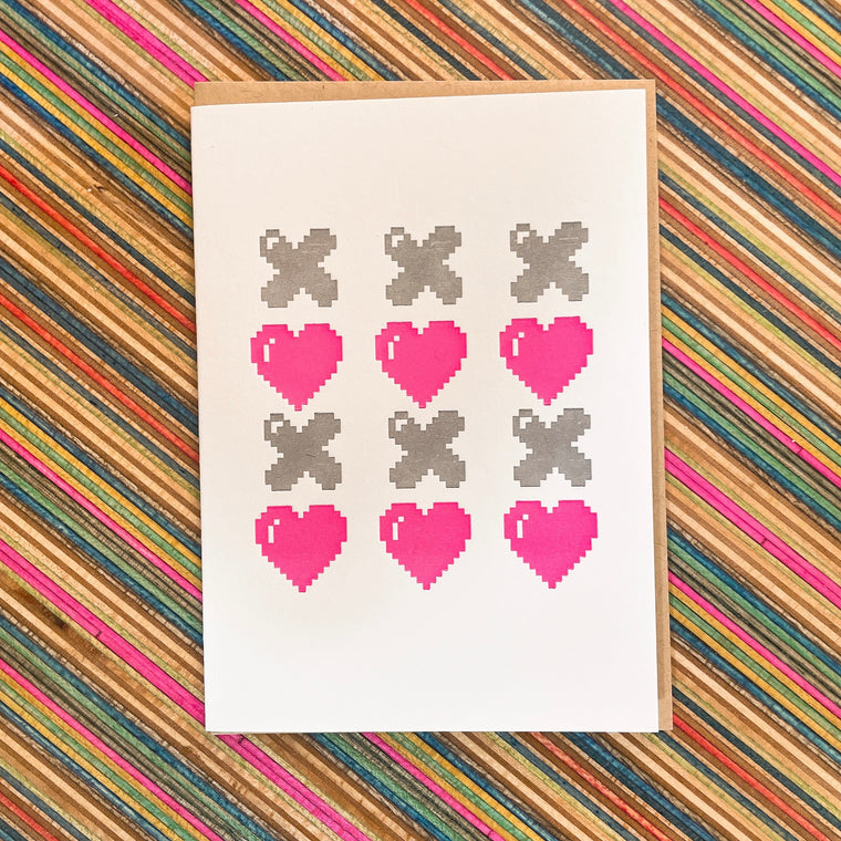 Pixel XOXO Hearts Greeting Card