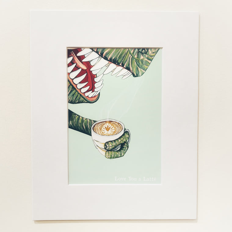Latte Rex (Love You a Latte) Print by DINOFLORA