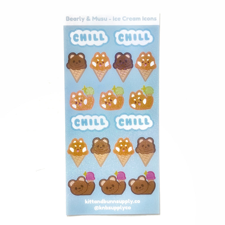 Bearly & Musu Ice Cream Icons Sticker Sheet