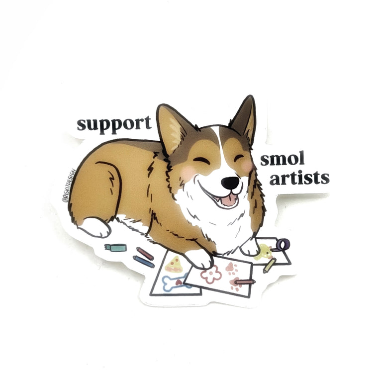 Support Smol Artist Corgi Sticker