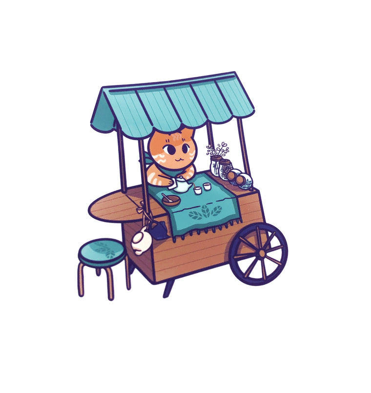 Cat Tea Cart Sticker