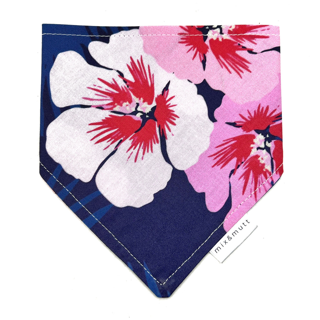 Pink Hibiscus on Navy Blue Pet Bandanas by MIX & MUTT
