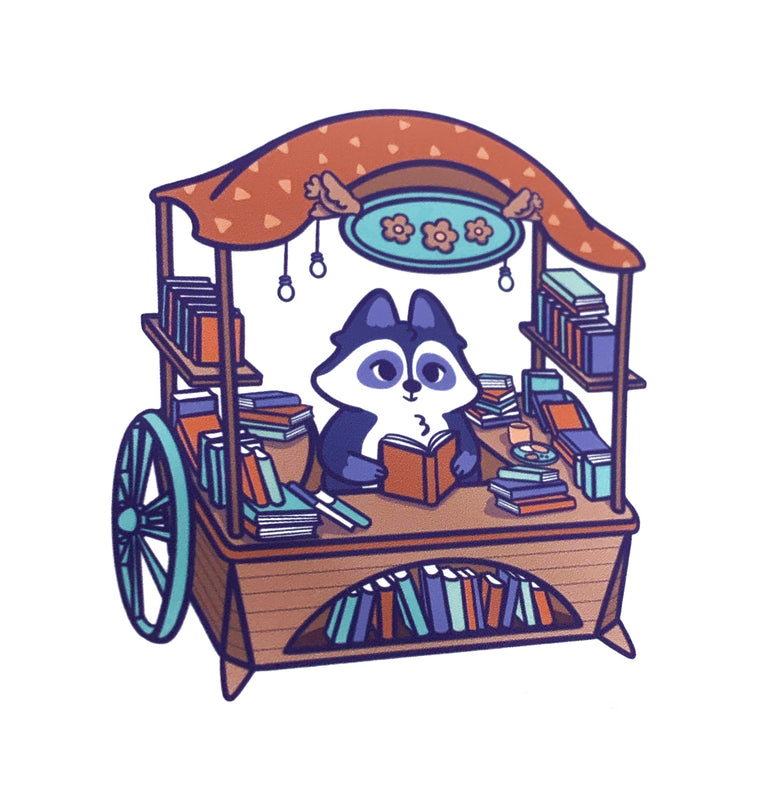 Raccoon Book Cart Sticker