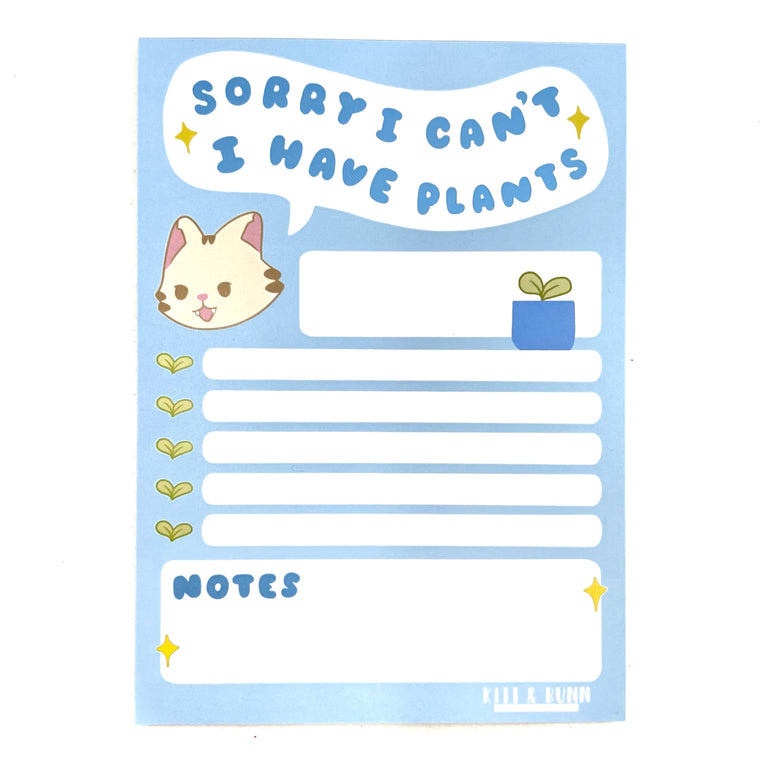 “Sorry I Can't I Have Plants” Cat Notepad